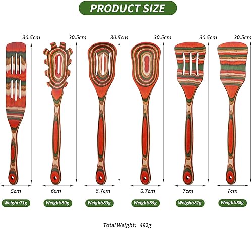 Miniatura 2 de WOSPONFAN - Juego de cucharas de madera para cocinar, juego de utensilios de cocina de madera de Pakkawood, espátula de madera esencial para