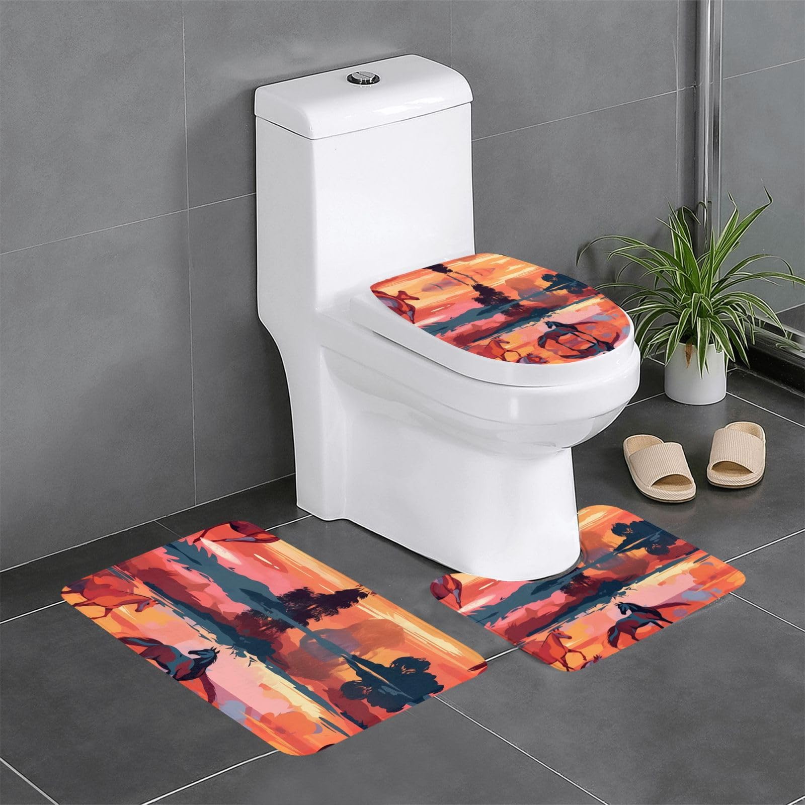 Tapis de salle de bain Sunsets pour coiffeuse et toilettes au décor nature de chevaux