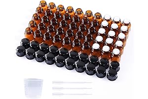 50 Pack 1ml (1/4 Dram) Amber Mini Glass Essential Oils Sample Bottles