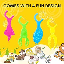 FAMILIFE Kid Floss Picks, 120 Pcs Kid\'s Dental Floss Pick Without Fluoride, Kid Flossers with 4 Travel Handy Cases, Helps to Fight Tooth Decay and Keep Your Kids Teeth Clean