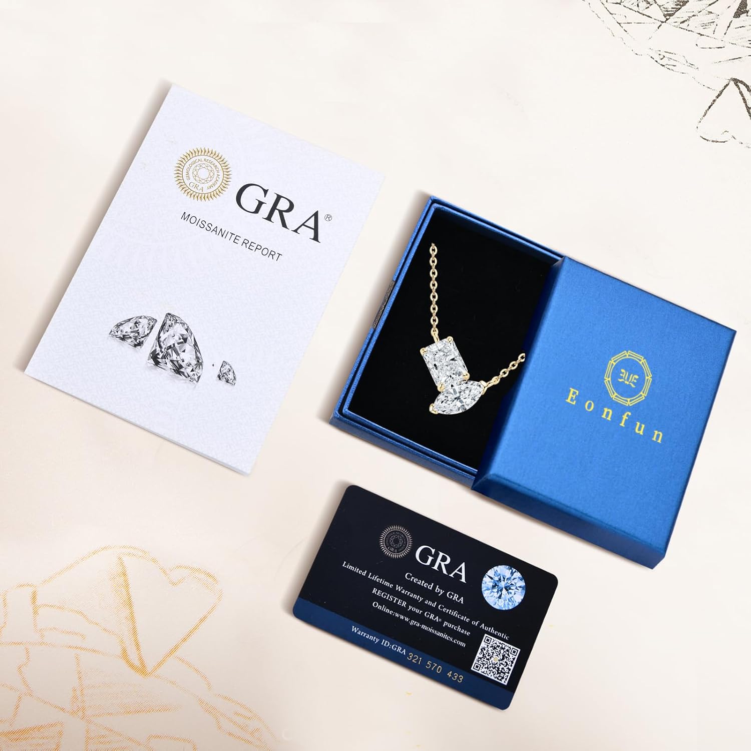 Radiant and Marquise Cut Moissanite Pendant Necklace, 3cttw D Color VVS1 925 Sterling Silver Dainty Pendant for Women Wife Girlfriend Jewelry Gifts (Gold) - Image 6