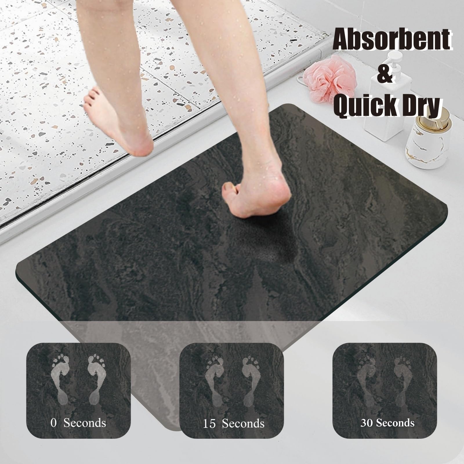 Runup Stone Bath Mat Quick Dry 45x70 cm Marble Pattern Soft Diatomite Bath Mat Non Slip Anti Mould Quick Absorbent Magic Floor Mat for Bathroom Living Room Doormat (Green - Image 3