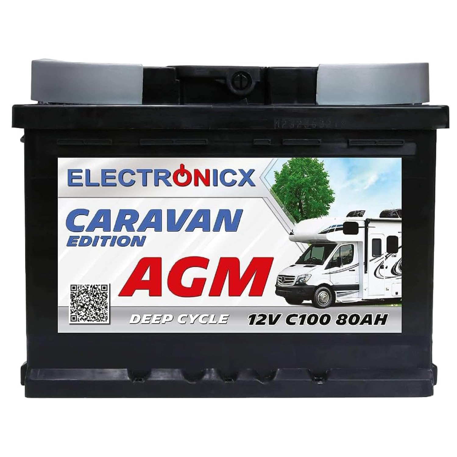 Electronicx AGM Caravan Edition Versorgungsbatterie 12V 80Ah / 80 Ah Deep Cycle Batterie wartungsfrei versiegelt Pluspol rechts – Wohnmobil Wohnwagen Solar Freizeitbatterie 242×175×190mm zyklenfest