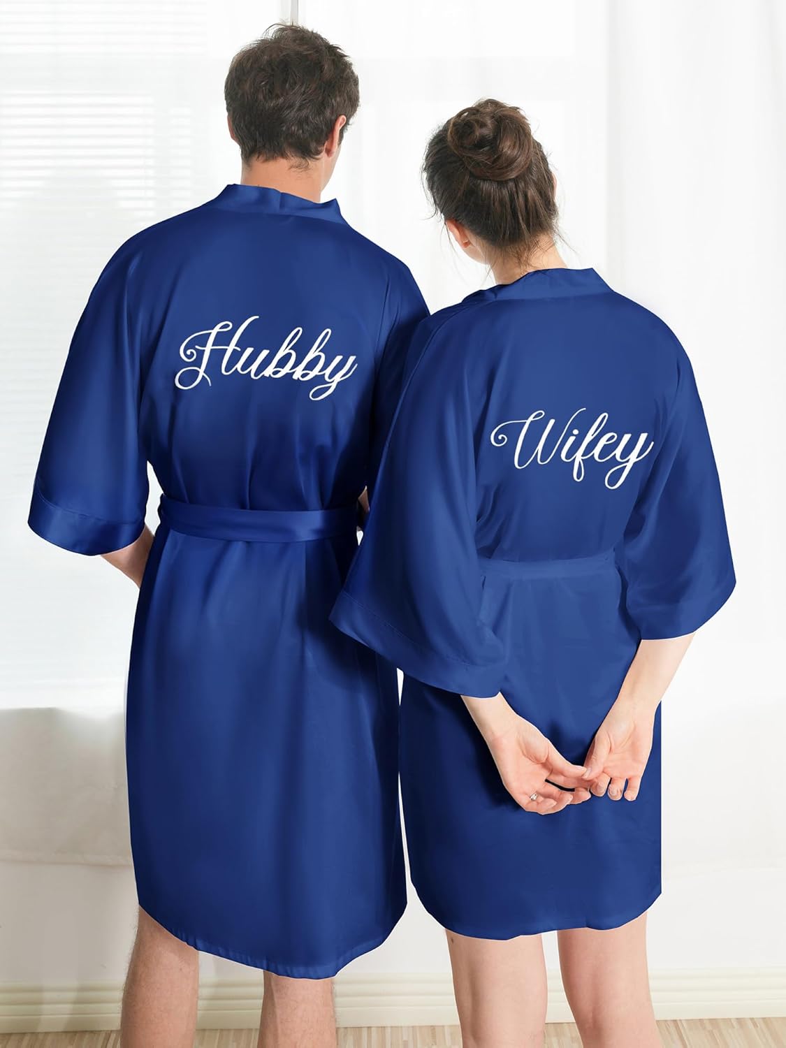 AW BRIDAL 2Pcs His and Hers Silk Robes, Mr and Mrs Matching Robe for Couples, Wedding Engagement Gifts for Bride Groom