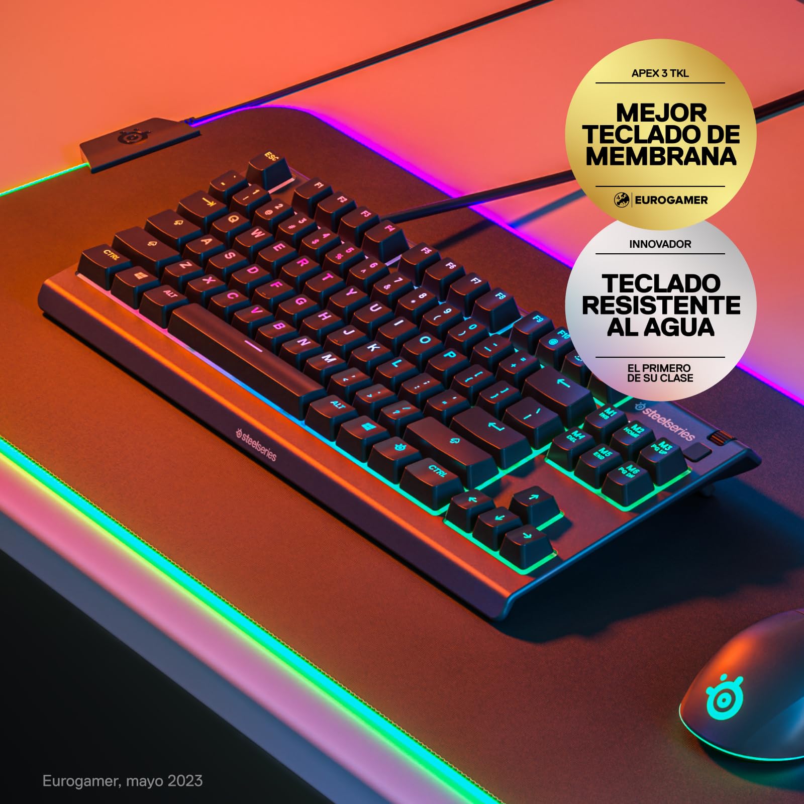 SteelSeries Apex 3 TKL - Teclado Gaming - Factor forma compacto TKL de esports - Iluminación RGB de 8 zonas - Teclado inglesa (QWERTY)