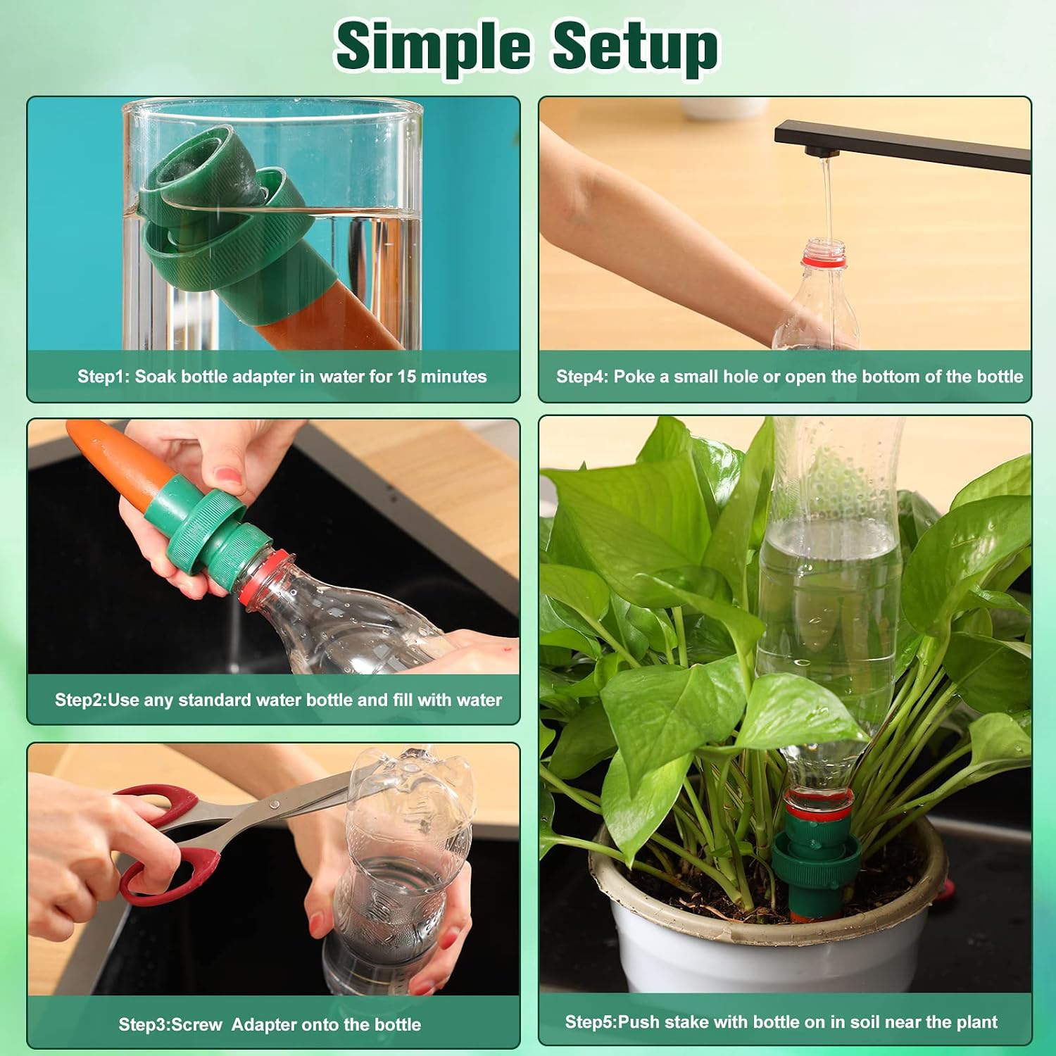 Adaptador de botella con picos de riego automático, picos de riego