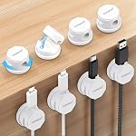 Aceyoon 8 Pack Magnetic Cable Clips Cord Holder, Gestion des câbles de bureau [1s Verrouillage] Cable de ressort rotative clips Gestion de fil adhésif pour USB Chargeur Cord, Table de chevet, Voiture, Bureau, Maison (Blanc)