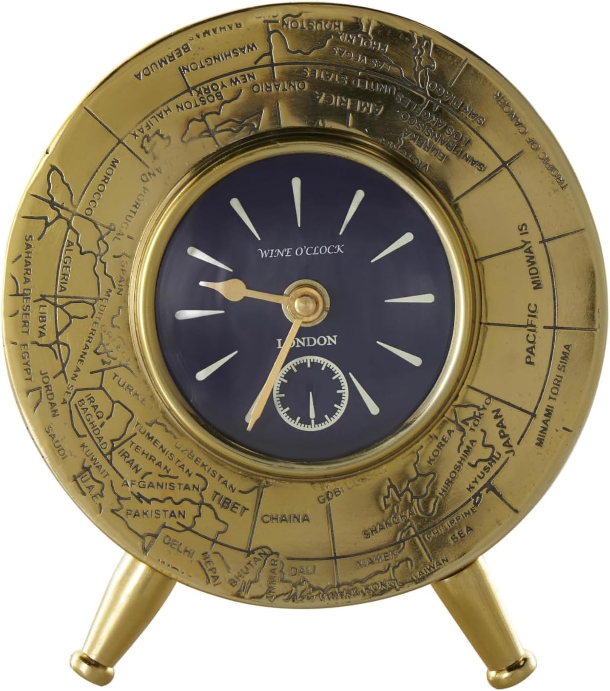 Deco 79 Stainless Steel Metal World Map Small Dome Clock with Black Clockface, 6" x 4" x 6", Gold