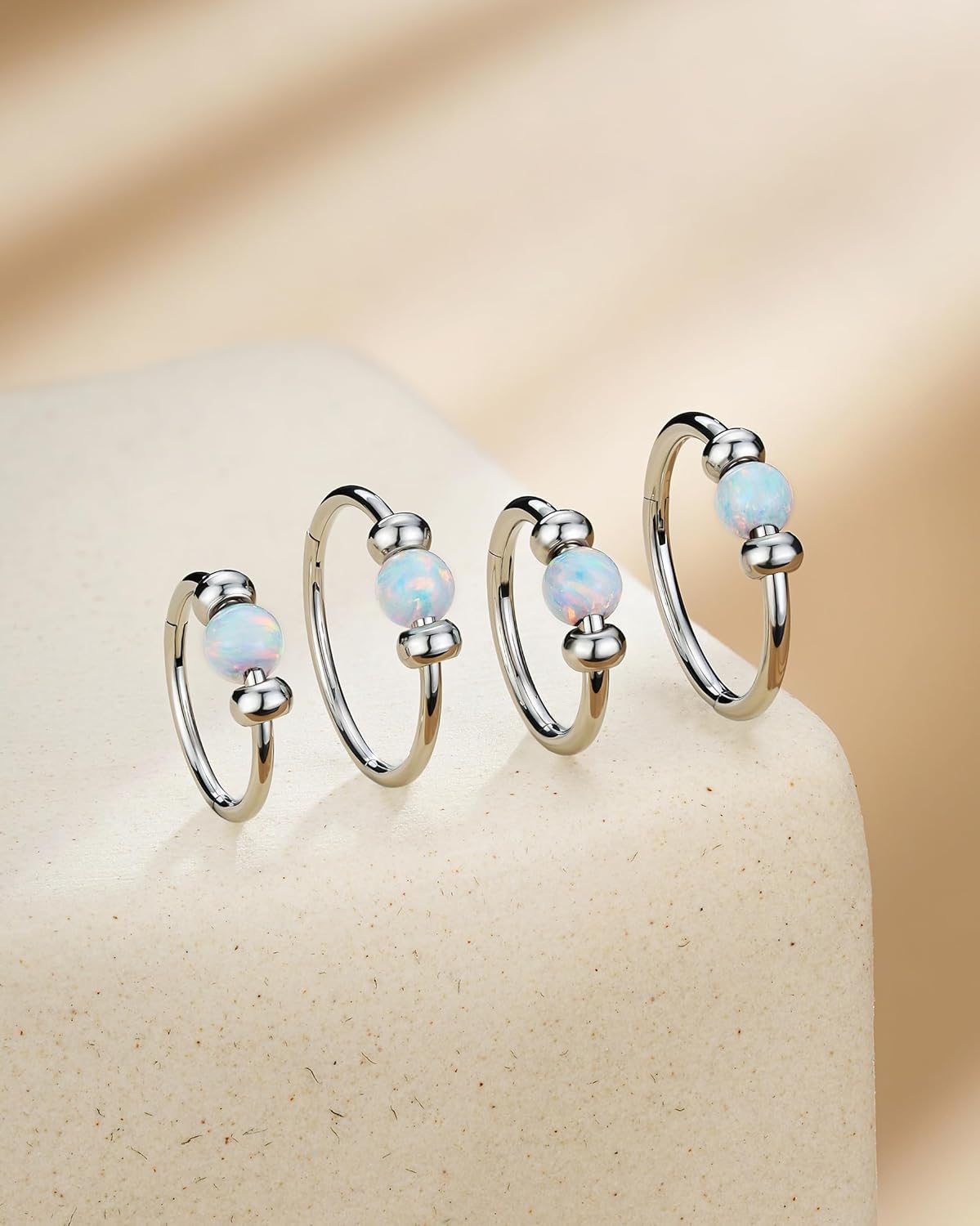 Jewseen 2PCS 316L Surgical Steel Nose Rings Hoop 18g 20g Opal Nose Rings for Women Septum Rings 8mm/10mm Nose Piercing Jewelry Cartilage Earring - Image 5