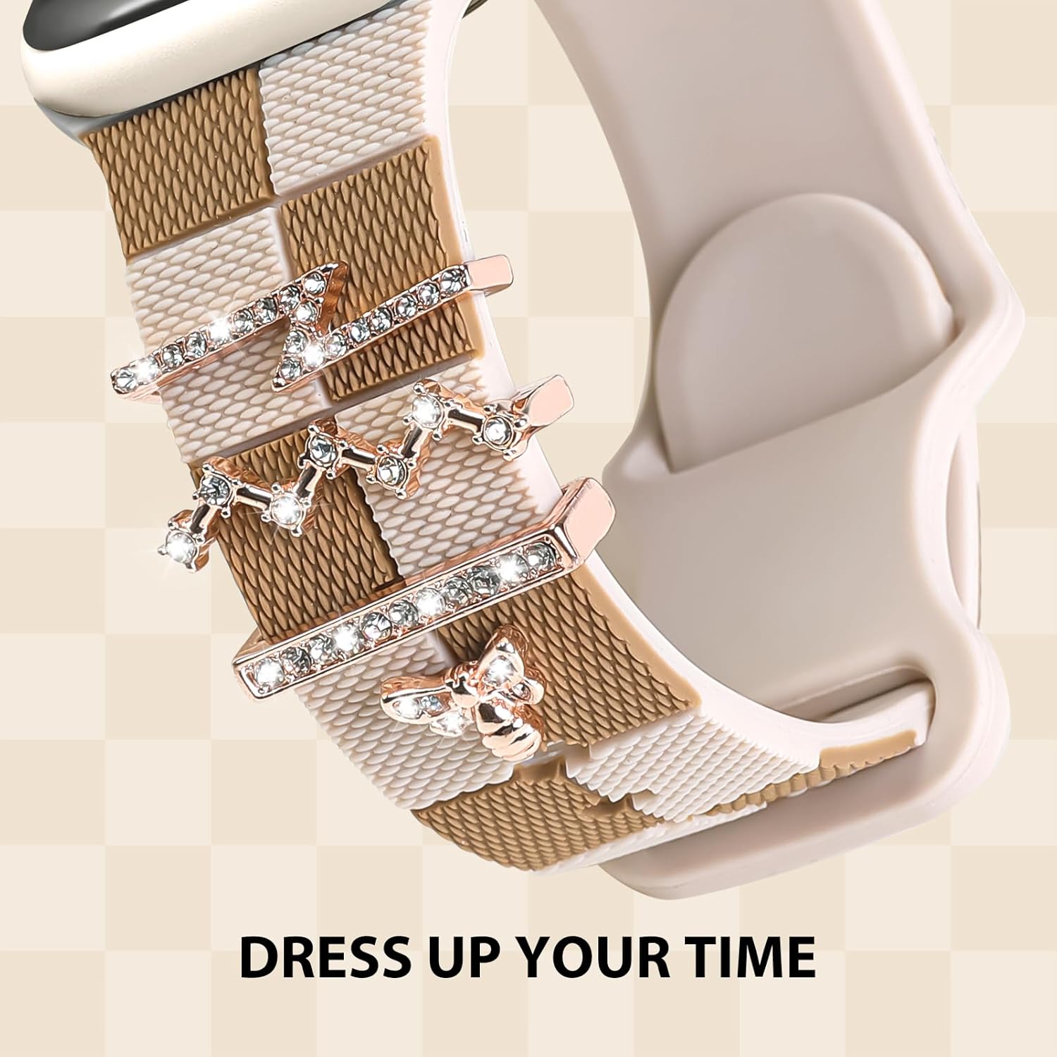 Silicone Strap for Apple watch band 38mm 40mm 41mm 42mm 44mm 45mm 46mm 49mm with Bling Bee Charms, Soft Sport Bracelet for iWatch Bands Series 11 10 9 8 7 6 5 4 3 SE SE2 SE3 Ultra for Women - Image 3