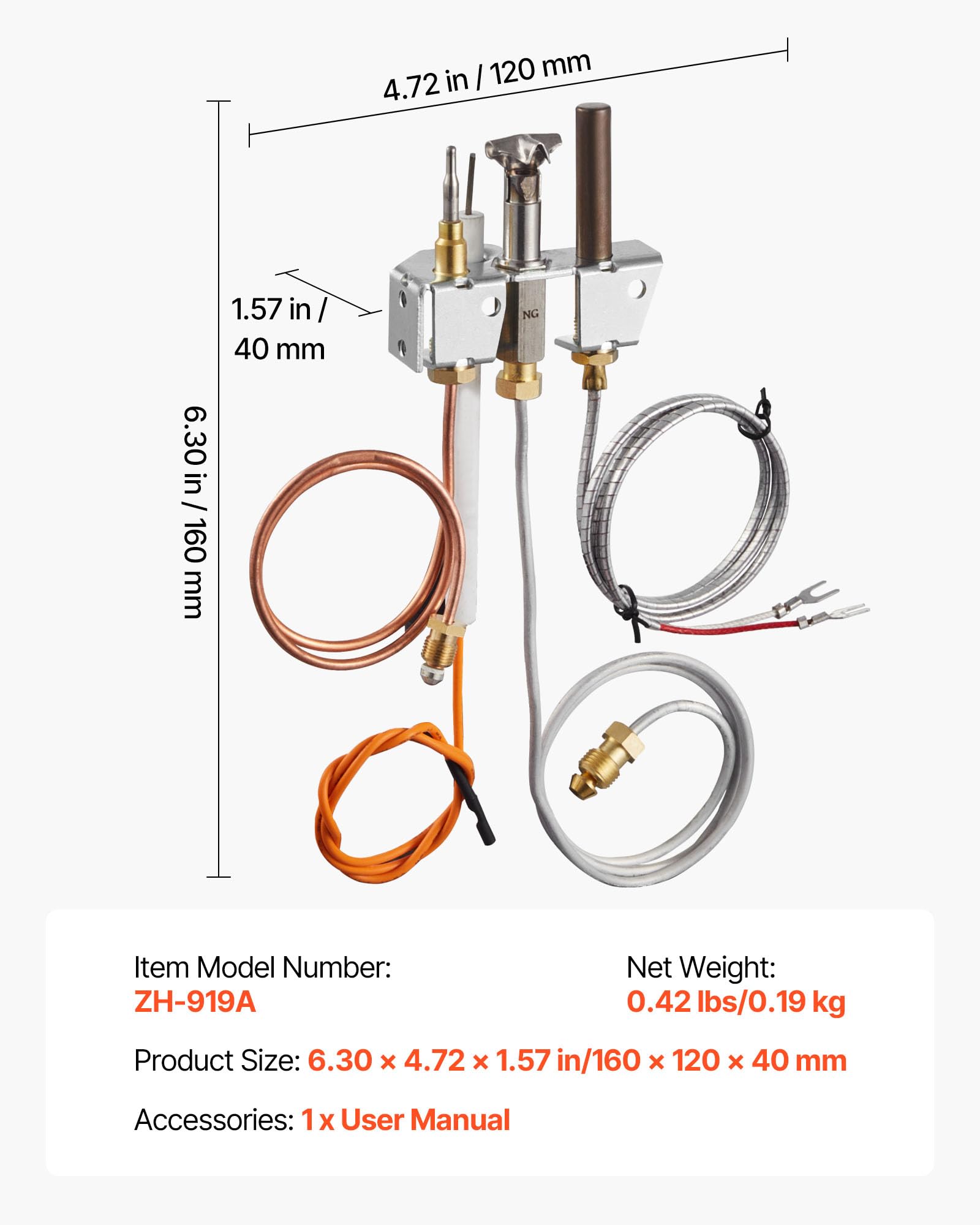VEVOR Gruppo Pilota a Gas, OE 4021-732, per Camino 25660, Ricambio per Accensione a Gas Naturale con Tubo Pilota, Termocoppia, Termopila, Cavi, Compatibile con i Modelli Heatilator