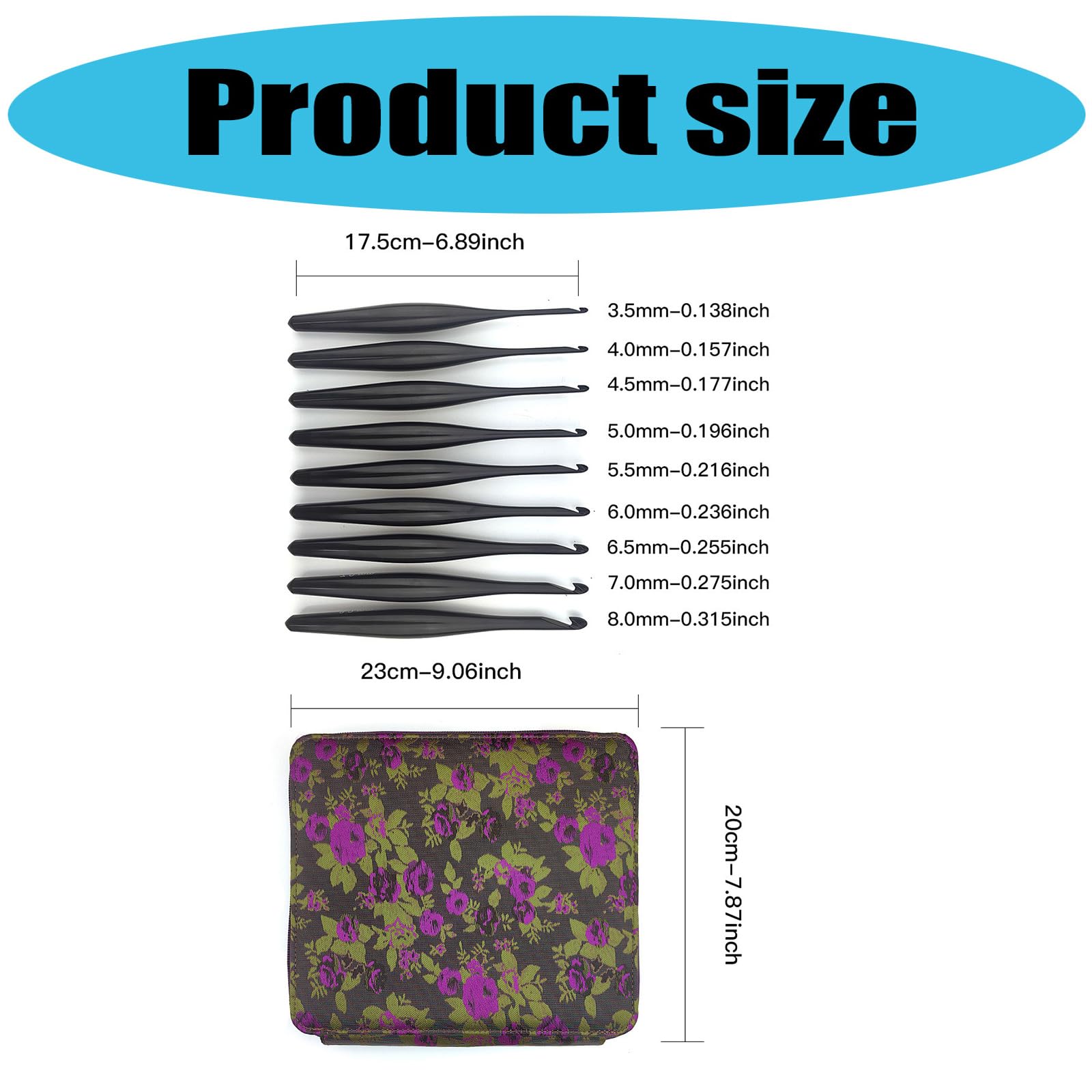 9 Stück Aluminium Häkelnadel 3, 5 mm–8, 0 mm, ergonomische Häkelnadel für Anfänger, Stricken, Häkeln, Pullover, Schal, Handschuh, Aluminium Strickwerkzeug