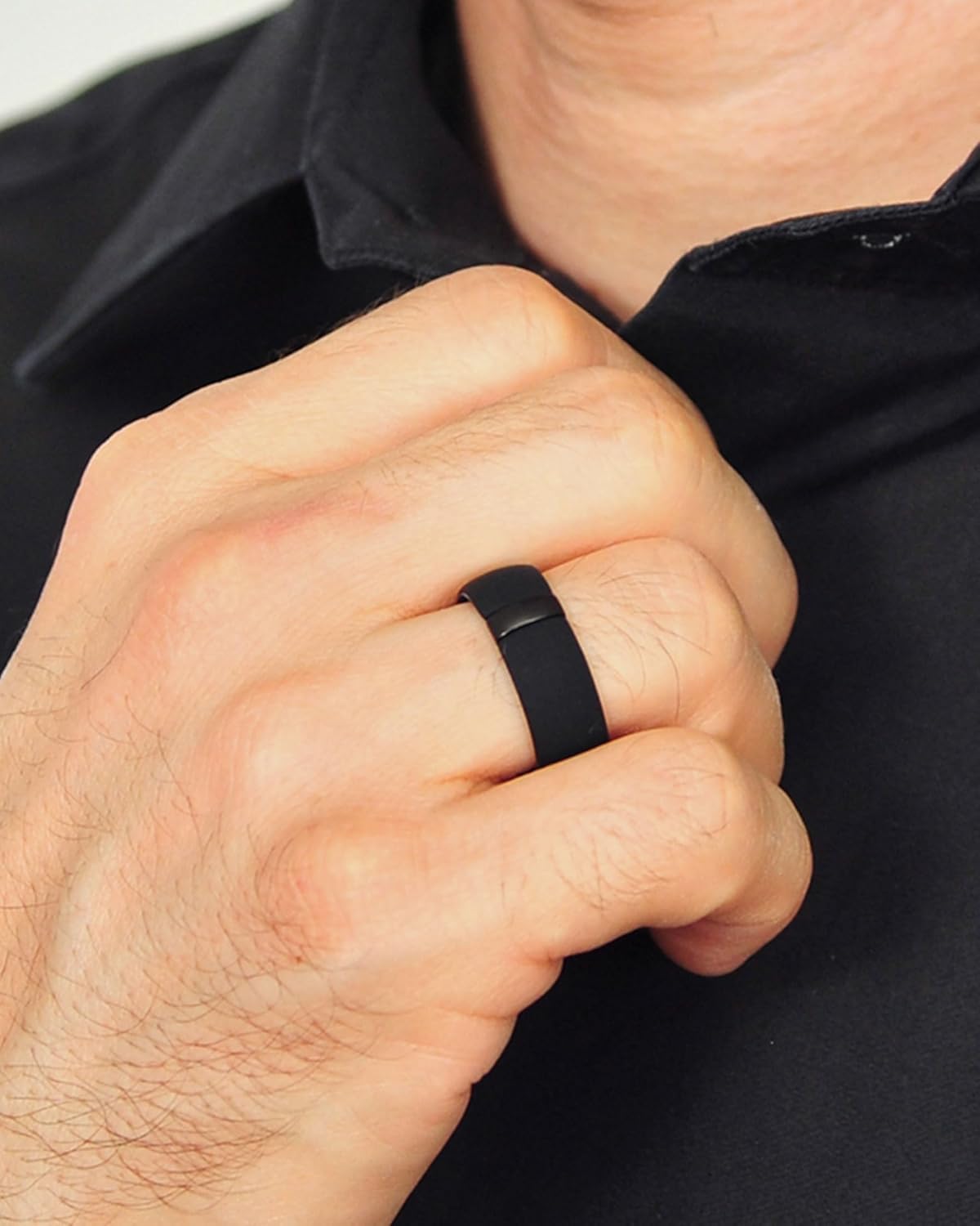 Rinfit Silicone Rings for Him - Classic Rounded Rubber Wedding Bands for Men with Stainless Steel Plate - MetalBar - Image 7
