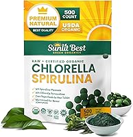 Vista 1 de Sunlit Best Chlorella Spirulina Tablets – Organic USDA, Premium Spirulinas y Chlorella Cápsulas 500 píldoras – Chlorellas Natural Superalimento