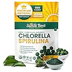 Sunlit Best Chlorella Spirulina Tablets - Organic USDA, Premium Spirulinas and Chlorella Capsules 500 Pills - Chlorellas Natural Superfood with Spirulina Algae, Enzymes Chlorophyll & Vegan Protein