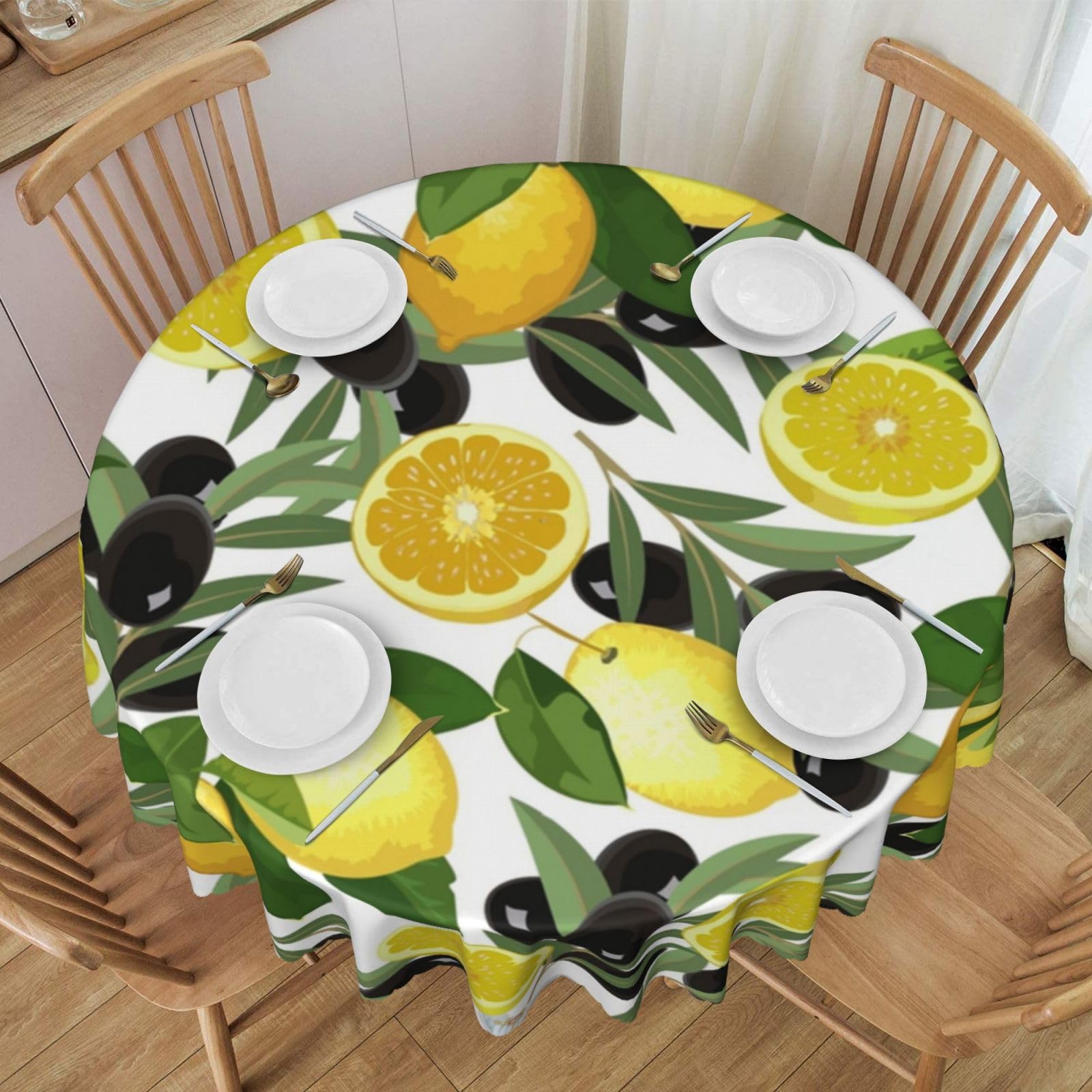 Nappe ronde citron anti-tache et infroissable grand diamètre en polyester lavable durable