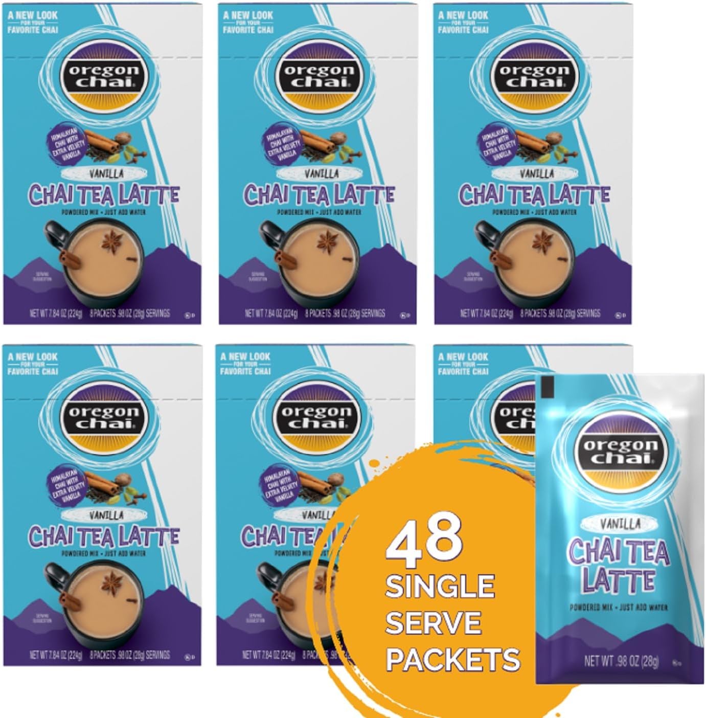 Oregon Chai Vanilla Dry Chai Latte Mix, 8 Count (Pack of 6)