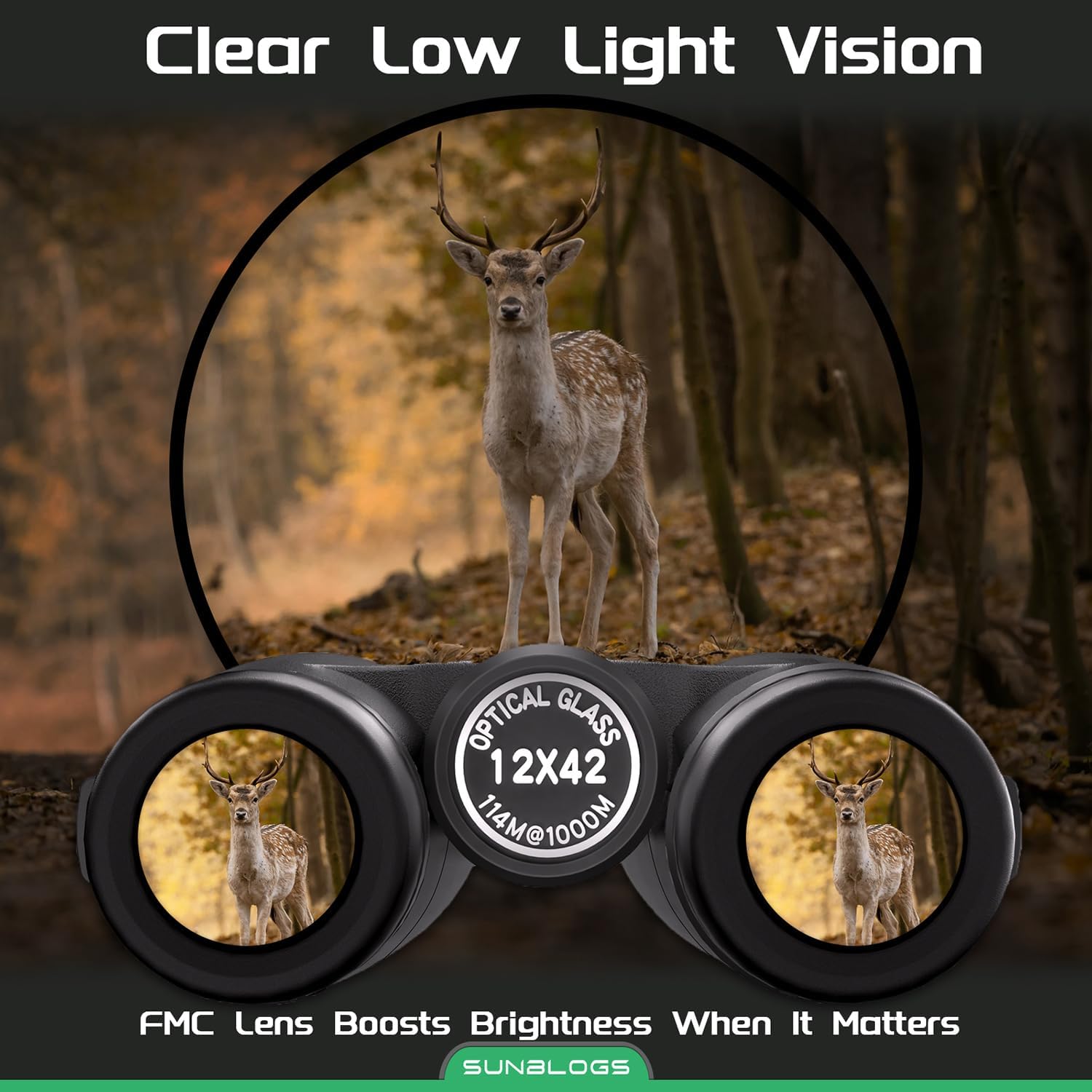12x42 HD Binoculars for Adults – Waterproof, Lightweight, Clear Low Light Vision – with BAK4 Prism & FMC Lens for Bird Watching, Travel, Concerts & Outdoor Sports (Black)