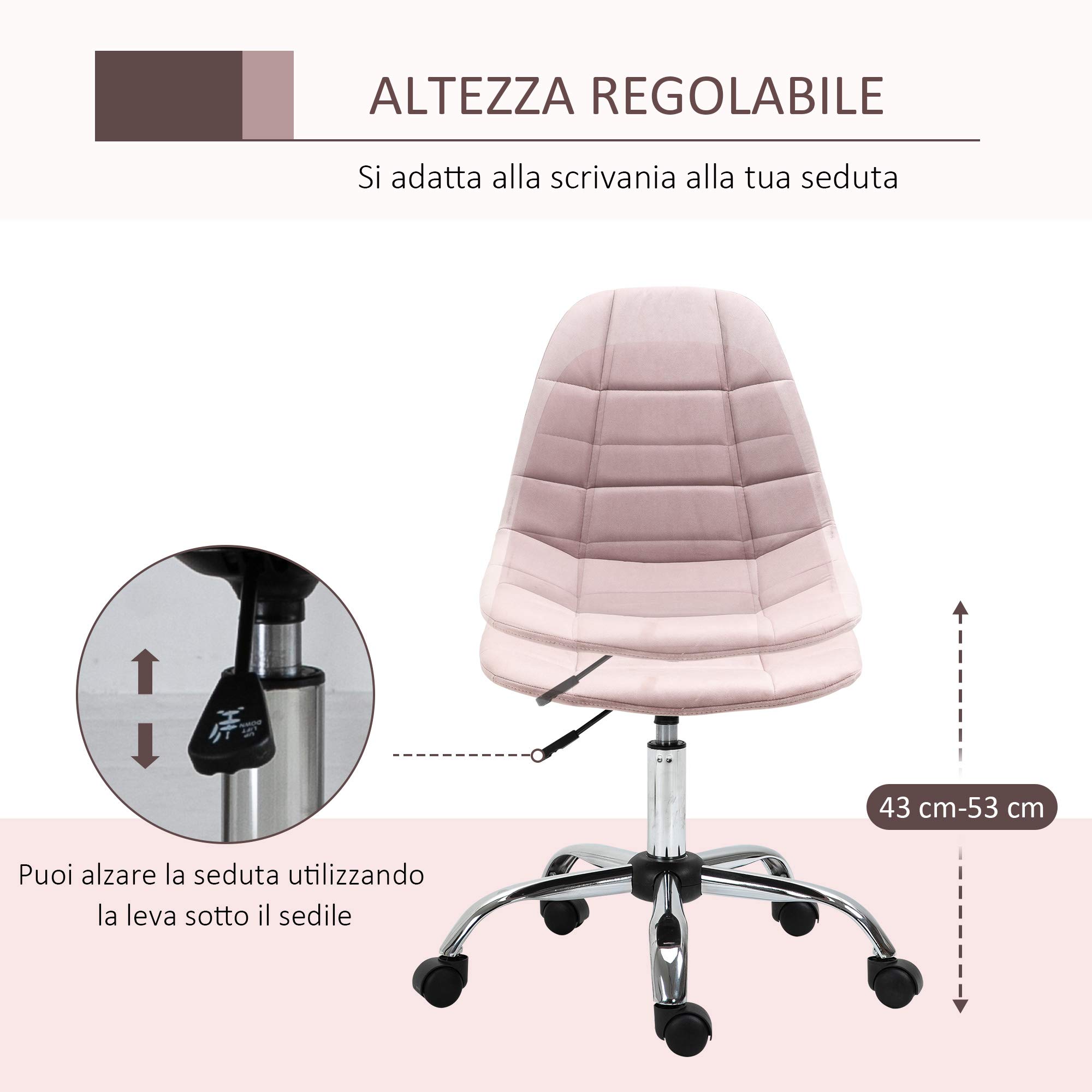 Vinsetto Sedia da Ufficio Girevole Ergonomico, Regolabile, Rosa