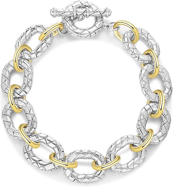 Mytys Link Bracelet Two tone Circles Chain Silver and Gold Wire