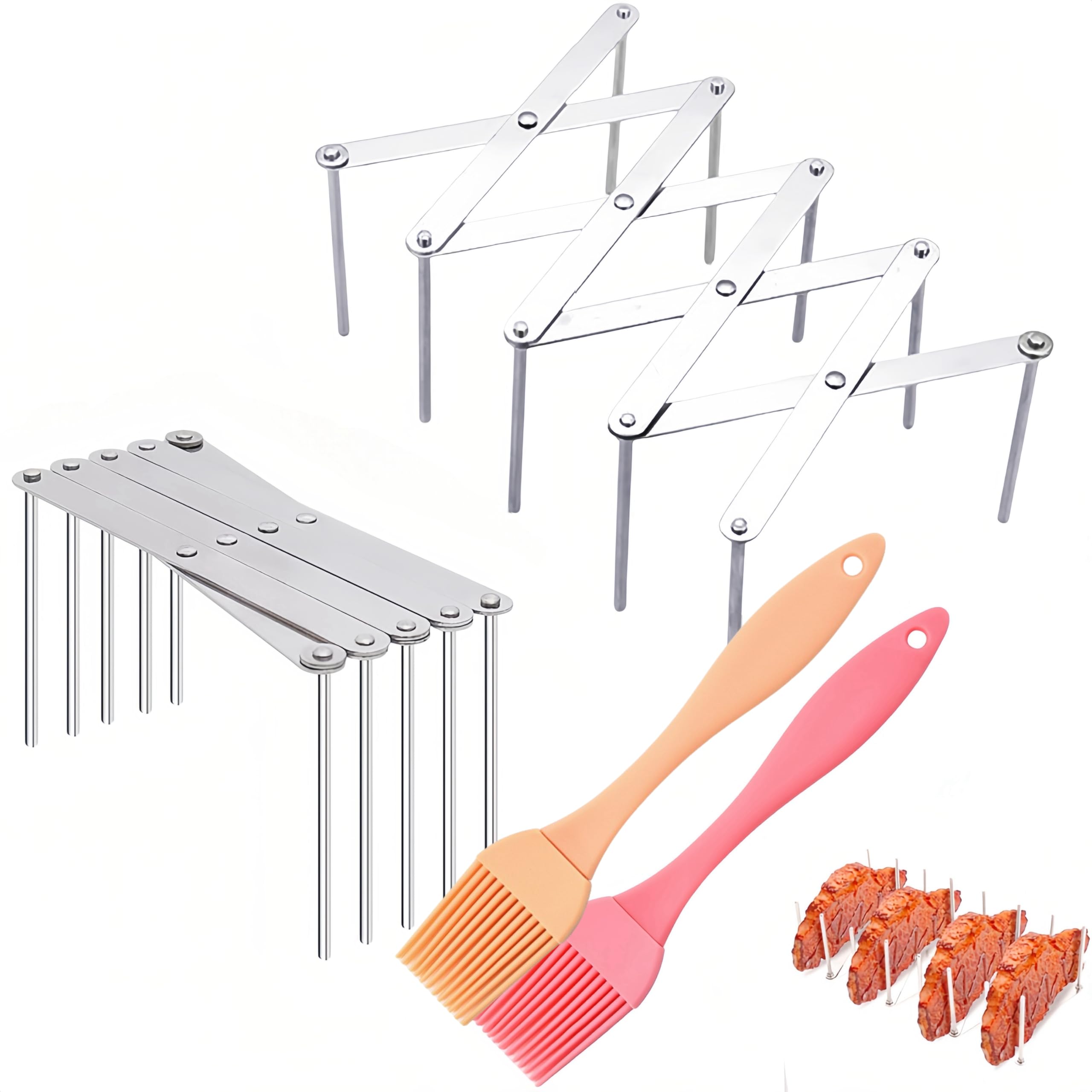 Relaxdays braad- en ribrek 2-in-1, staal, barbecue braadmandje, houder voor spare-ribs, bbq braadrekje, zilverkleurig