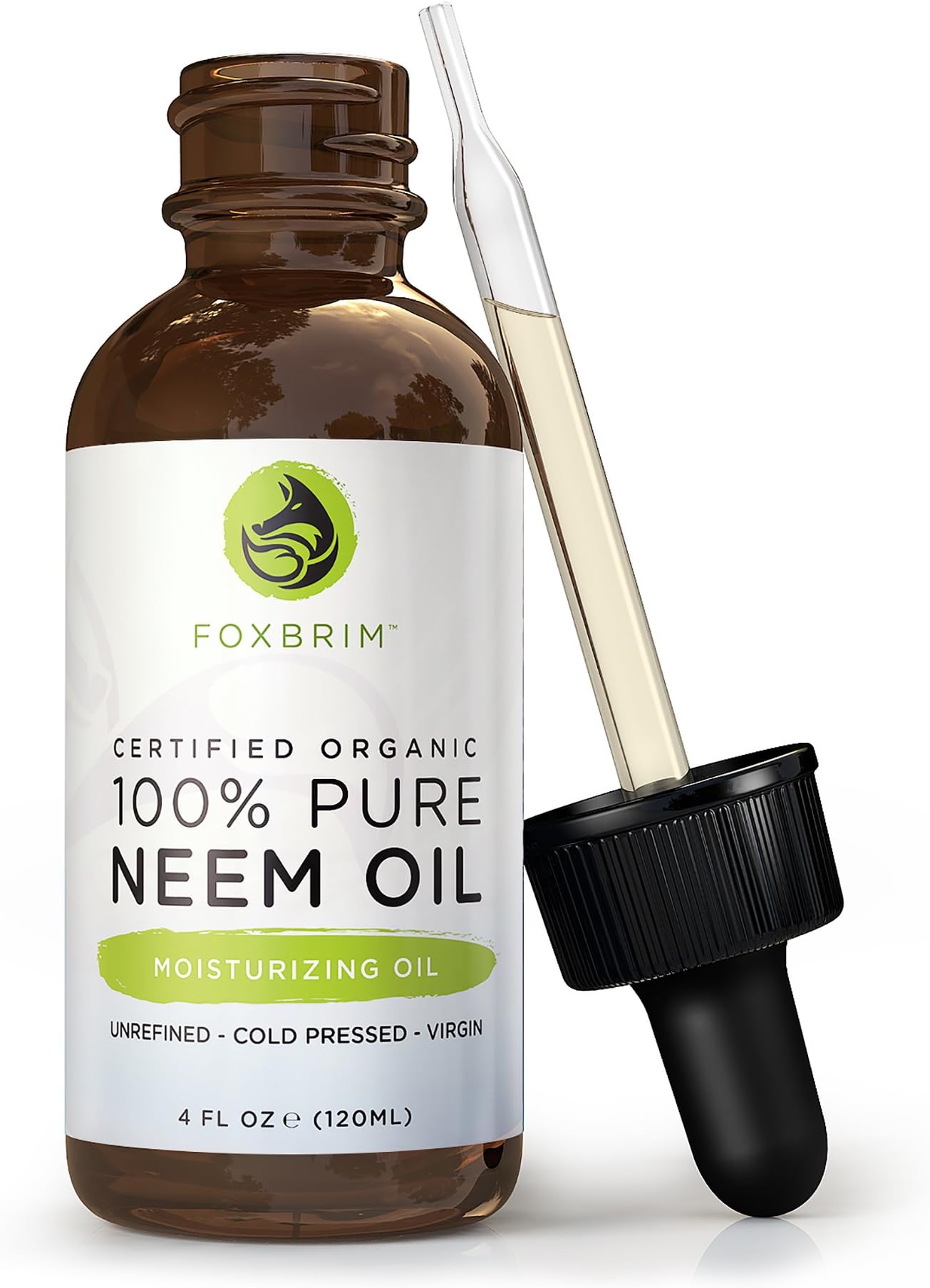 Pure Organic Neem Oil - USDA - Cold Pressed - For Hair, Skin & Nails - Foxbrim Naturals 4oz