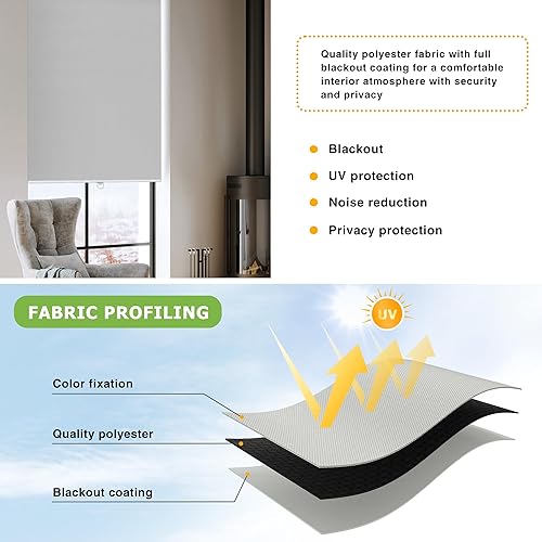 Miniatura 4 de Persiana enrollable sin cordón, persianas opacas para ventanas, tela impermeable con aislamiento térmico, protección UV, persianas enrollables para