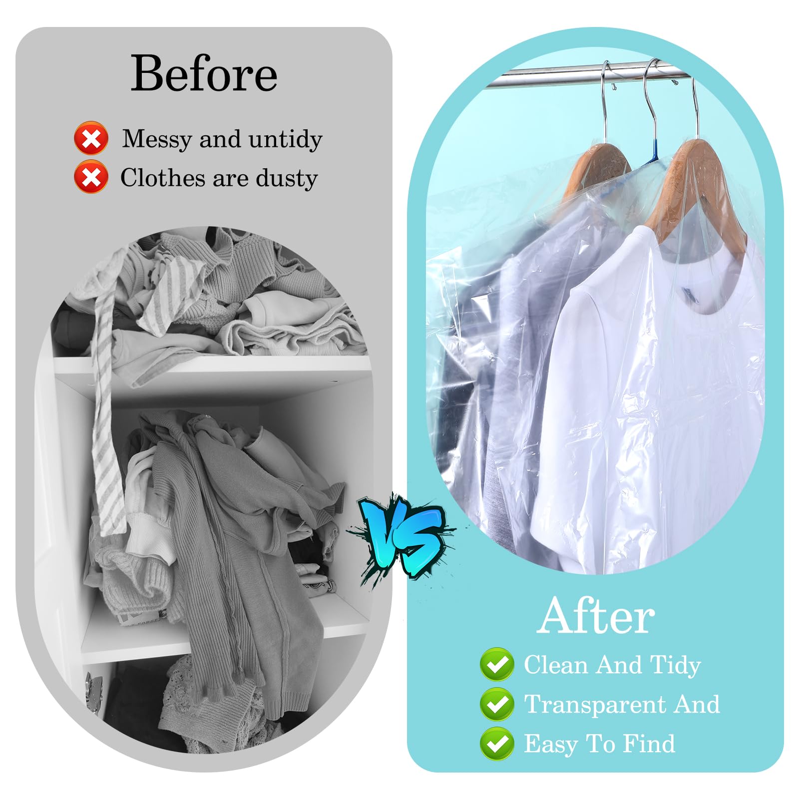 20 Pack Dry Cleaning Bags - 60x150 Cm Clear Plastic Garment Covers For Storage & Travel - View #4