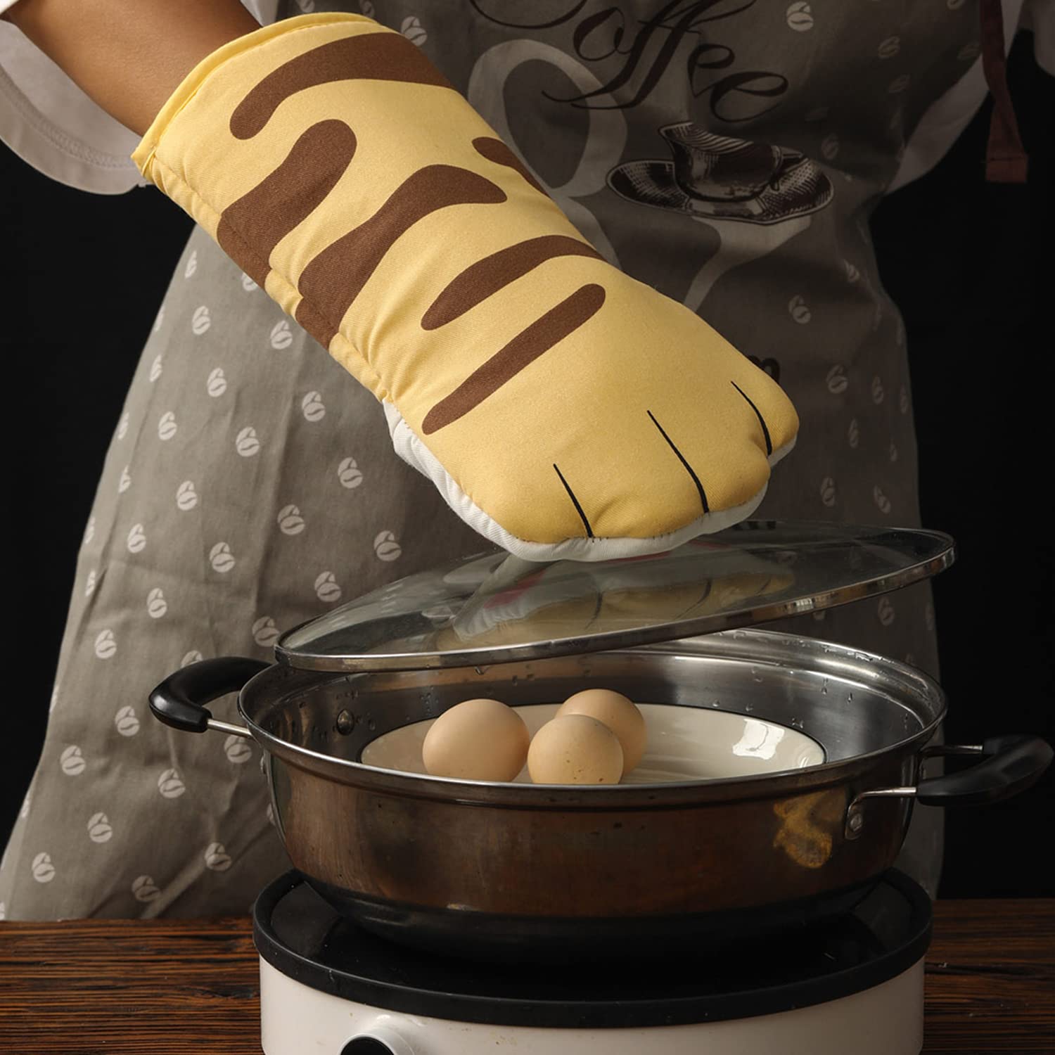 Ofenhandschuhe Katzenpfoten – 1 Paar, Hitzebeständig Bis 250°C, Extra Lang, Baumwolle, Niedliches Design