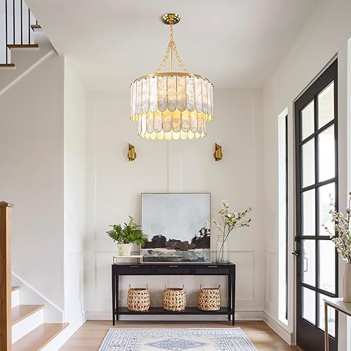 Miniatura 9 de 5-Light Chandelier Shell 2 Tiered Faceted Gold Chandeliers for Dining Room Modern Pendant Lighting