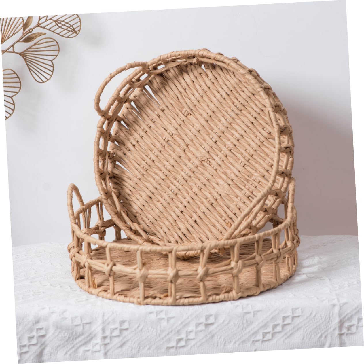 1set Handwoven Woven Storage Basket for Fruits Snacks and Bread Rustic Round Design for Kitchen Counter and Home Decor for Friends and Family