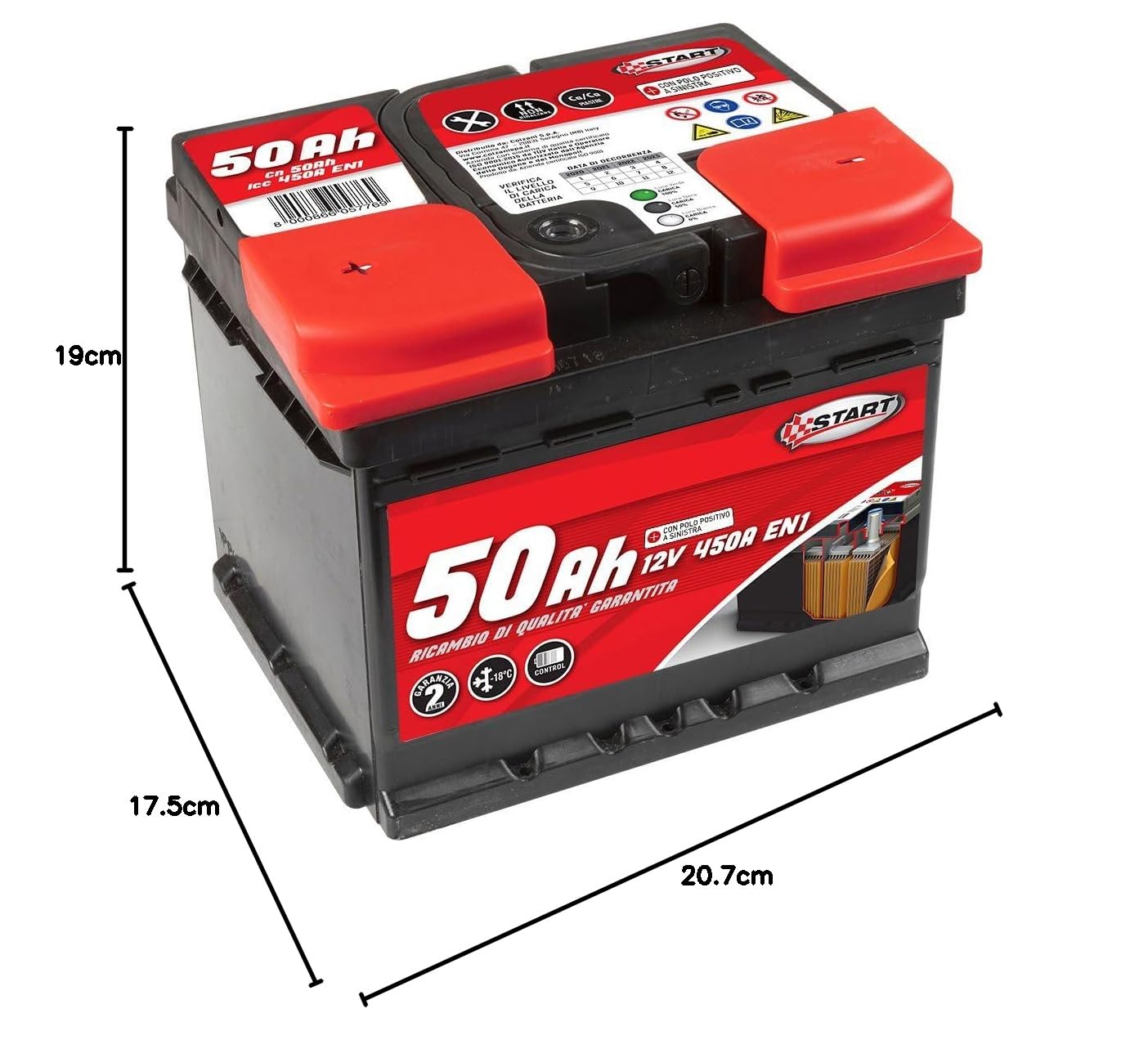 Start Batteria Auto 50AH 12V 450A polo positivo sinistro Cassetta L1B