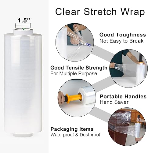 Miniatura 3 de Envoltura elástica negra de 10 pulgadas, paquete de 4 unidades de 950 pies, embalaje de adhesión duradera, embalaje para mudanza, película retráctil