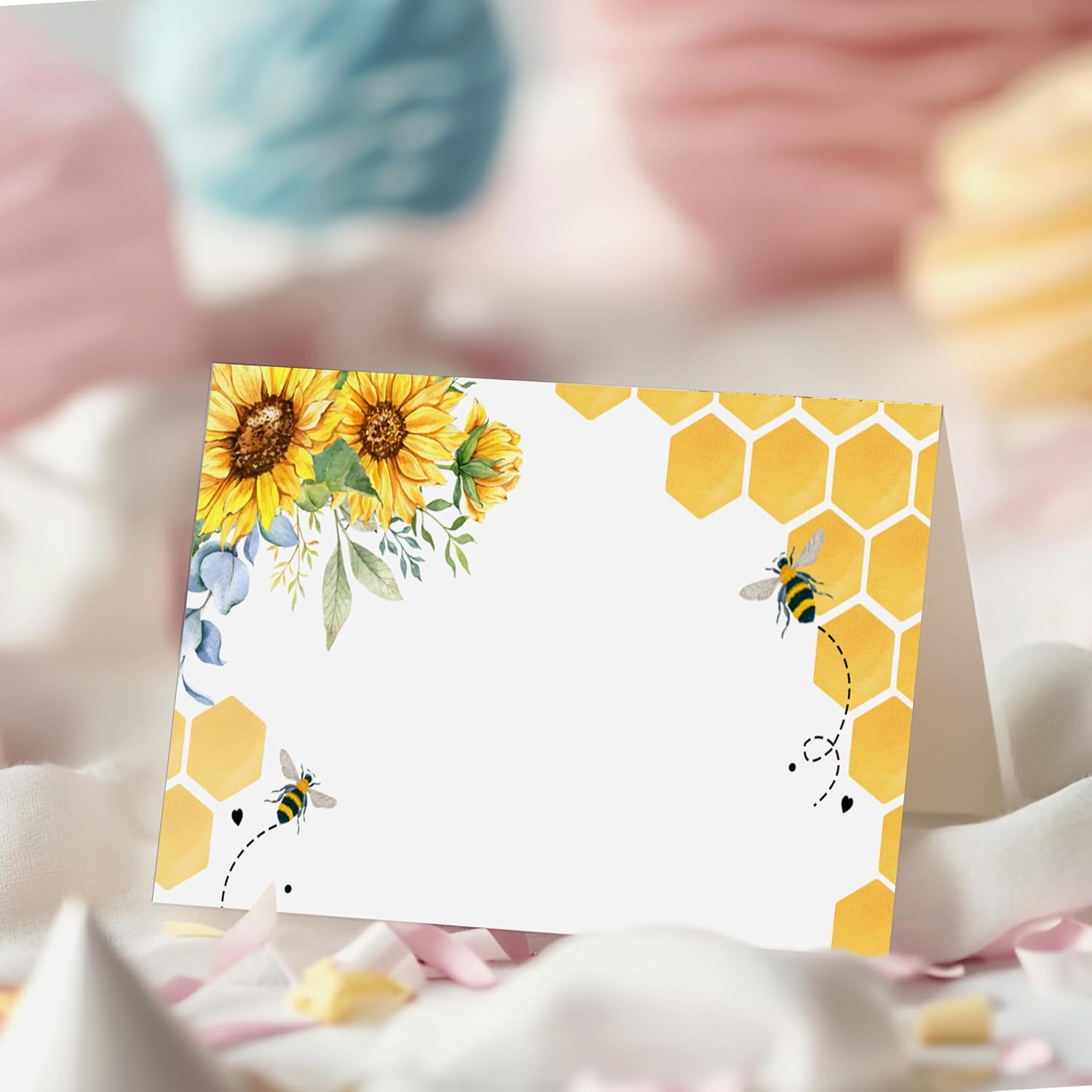 Honey Bee Table Place Cards, Bumblebee Tented Seating Name Card, Food Labels Tags for Baby Shower Birthday Party, 25 Blank Fill In Folding Name Place Cards, Party Favors Supplies