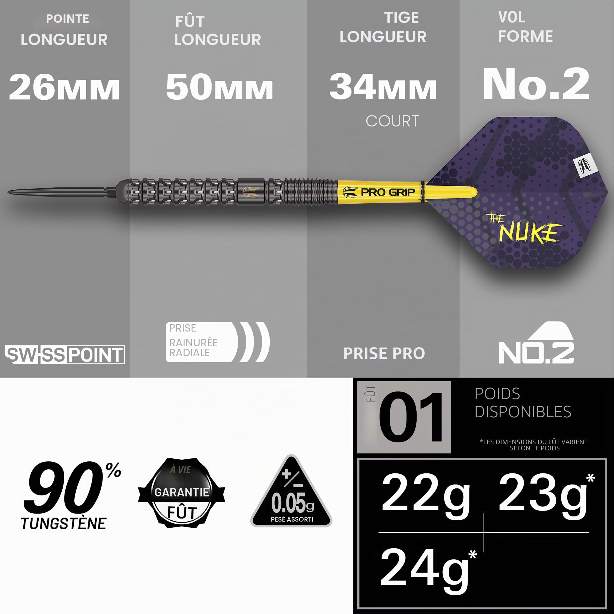 Target Darts Luke Littler G1 Fléchettes en Tungstène 90% Pointe Acier 22G 23G 24G