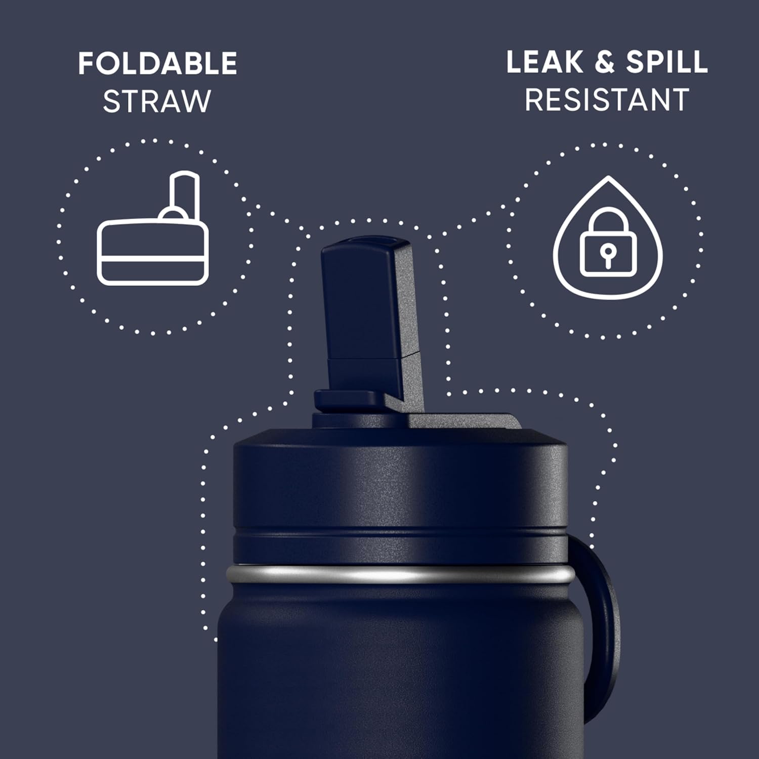 Hydrapeak Mini 14oz Water Bottle with Straw Lid, Stainless Steel Double Wall Insulated Water Bottle | Leak-Proof and Spill-Proof Water Bottle, 24 Hours Cold (Navy) - Image 2