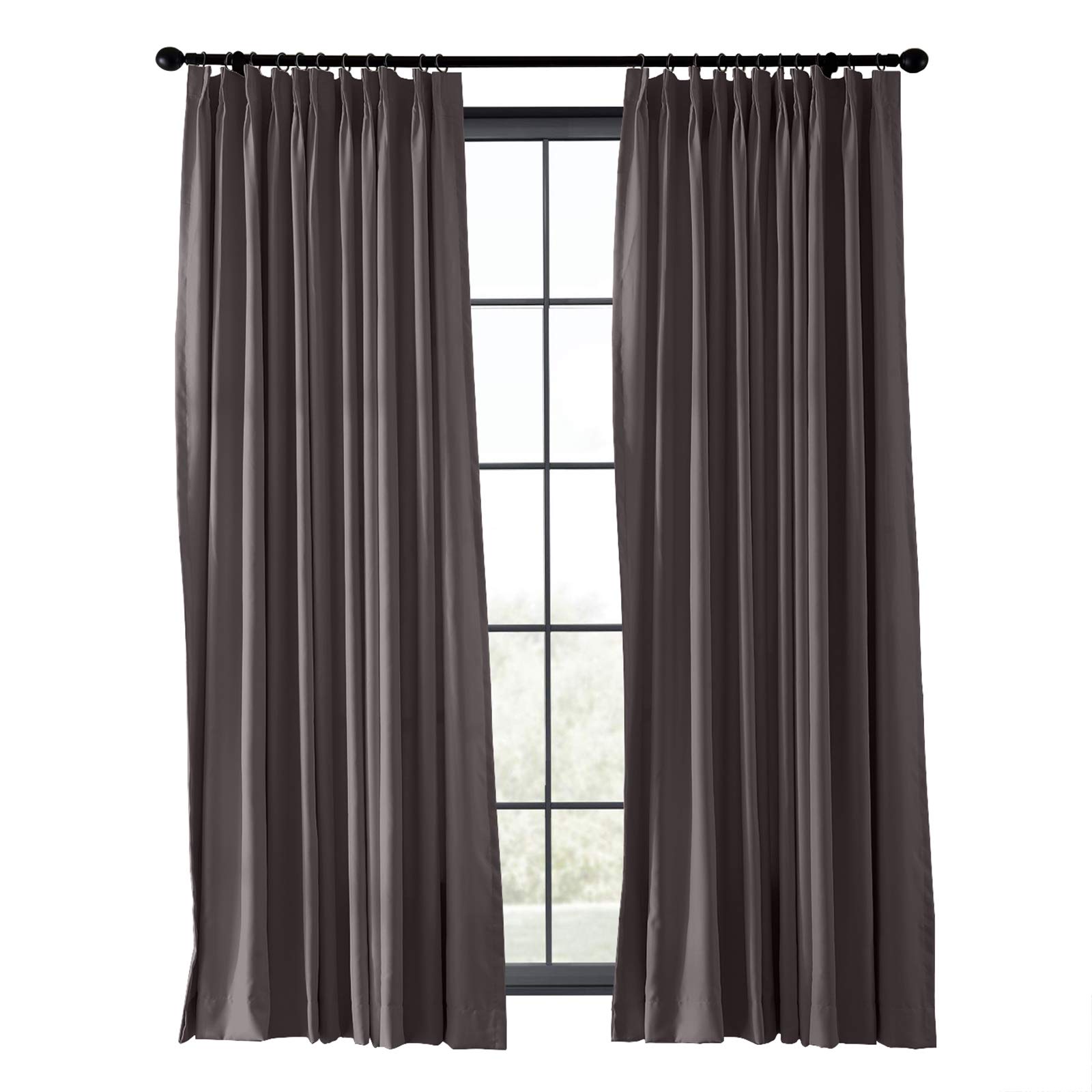 TWOPAGES Fireproof Flame Retardant Blackout Curtain for Classroom, Pinch Pleat Thermal Insulated Curtain Office Indoor Curtain (Chocolate, 1 Panel,