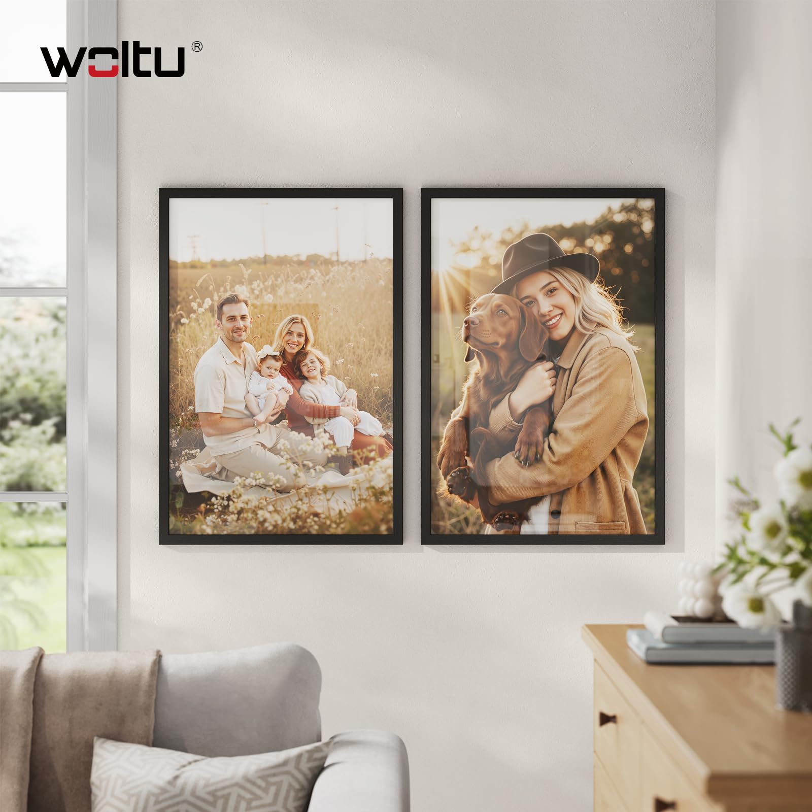 WOLTU Bilderrahmen 50x70, 5er set, MDF-Holz Fotorahmen mit Passepartout | Schwarz, Posterrahmen für Poster, Fotos, Puzzle, aufhängbar & aufstellbar, Collage-Wanddeko mit bruchsicherer PS-Platte