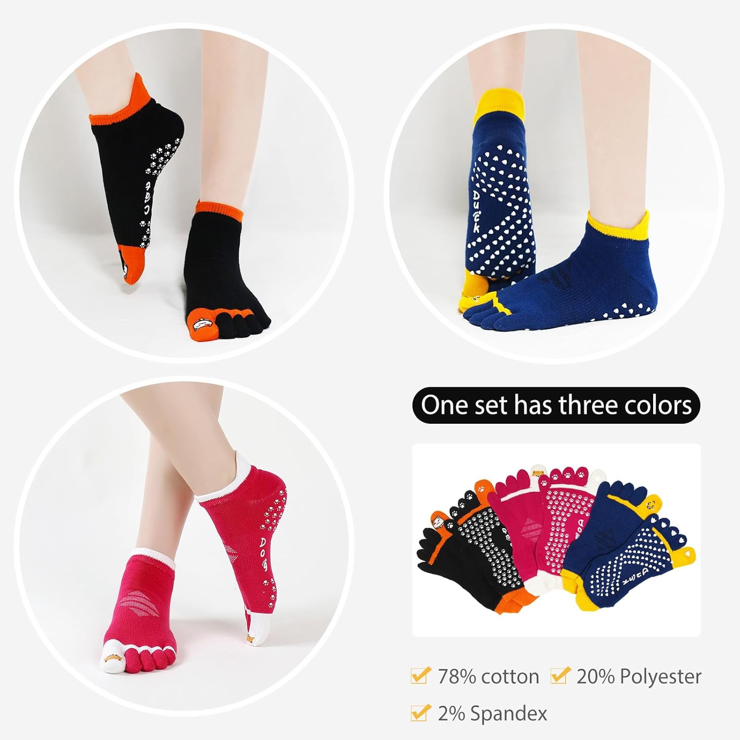CaiDieNu Yoga Socks for Women, Non Slip Full Toe Socks with Grips for Pilates Barre Dance Ballet Hospital, 3 Pairs - Image 5