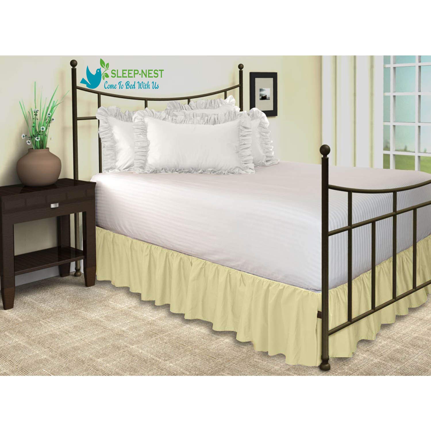 Sleep-Nest Hotel Quality 600 TC Natural Cotton King Size 1-Pcs Split Corner Dust Ruffle Bed Skirt 18 Inch Drop Length Easy Fit, Wrinkle & Fade Resistant, Ivory Solid