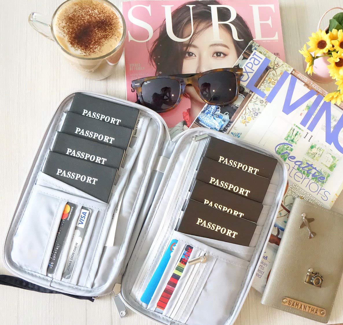 8 Multiple Passport Document Family Travel Wallet Organizer w/RFID Blocking, Black, OneSize, RFID Wallet