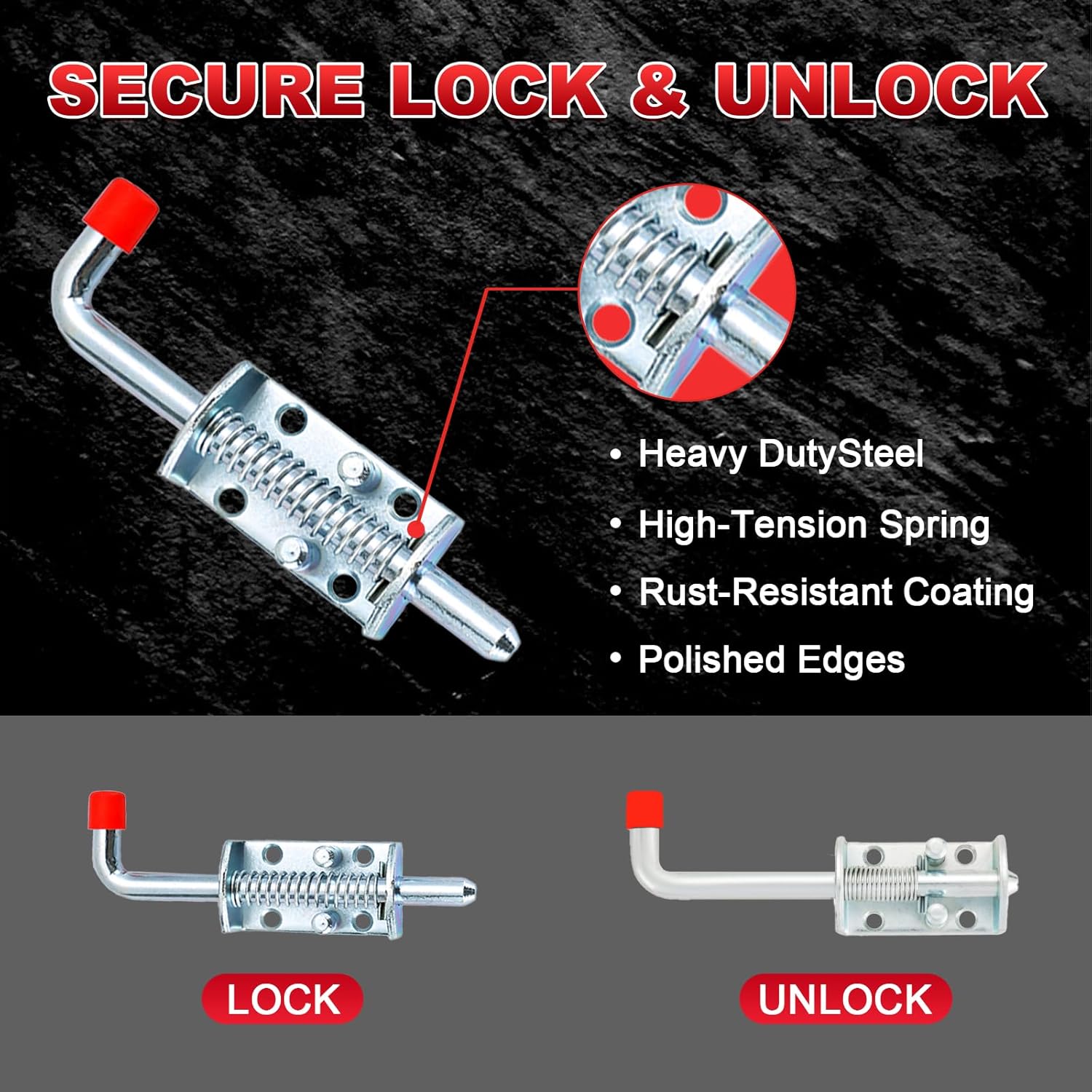 MAOPINER Spring Loaded Latch Pin, 6.5" Metal Barrel Bolt Lock w/Grip, 4PCS Heavy Duty Zinc Spring Latch for Ramp Door, Fence, Gate, RV, Trailer (4)