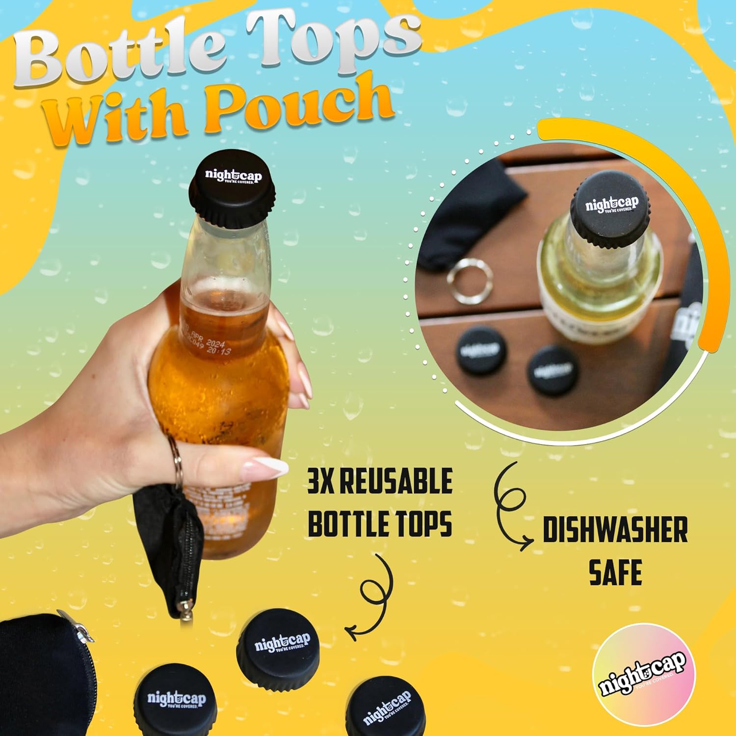 NightCap Drink Cover Scrunchie, Anti Spiking Drink Protector, Reusable Cup Cover for Bars, Festivals, Concerts, College Parties & Travel, Hidden Drink Safety Cover for Women, Shark Tank, Hair Tie