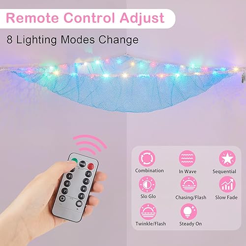 Miniatura 2 de Basumee Red de Animales de Peluche o Hamaca con Luz LED Red Colgante para Juguetes Hamaca para Almacenamiento de Animales de Peluche Hamacas de