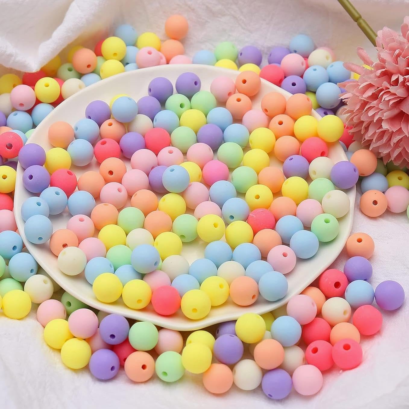 300 Pcs Rainbow Beads Round Matte Beads 12 mm Colourful Acrylic Beads Colored Art Pearls for Jewellery Making, DIY Necklaces, Bracelet(1.2cm) - Image 3