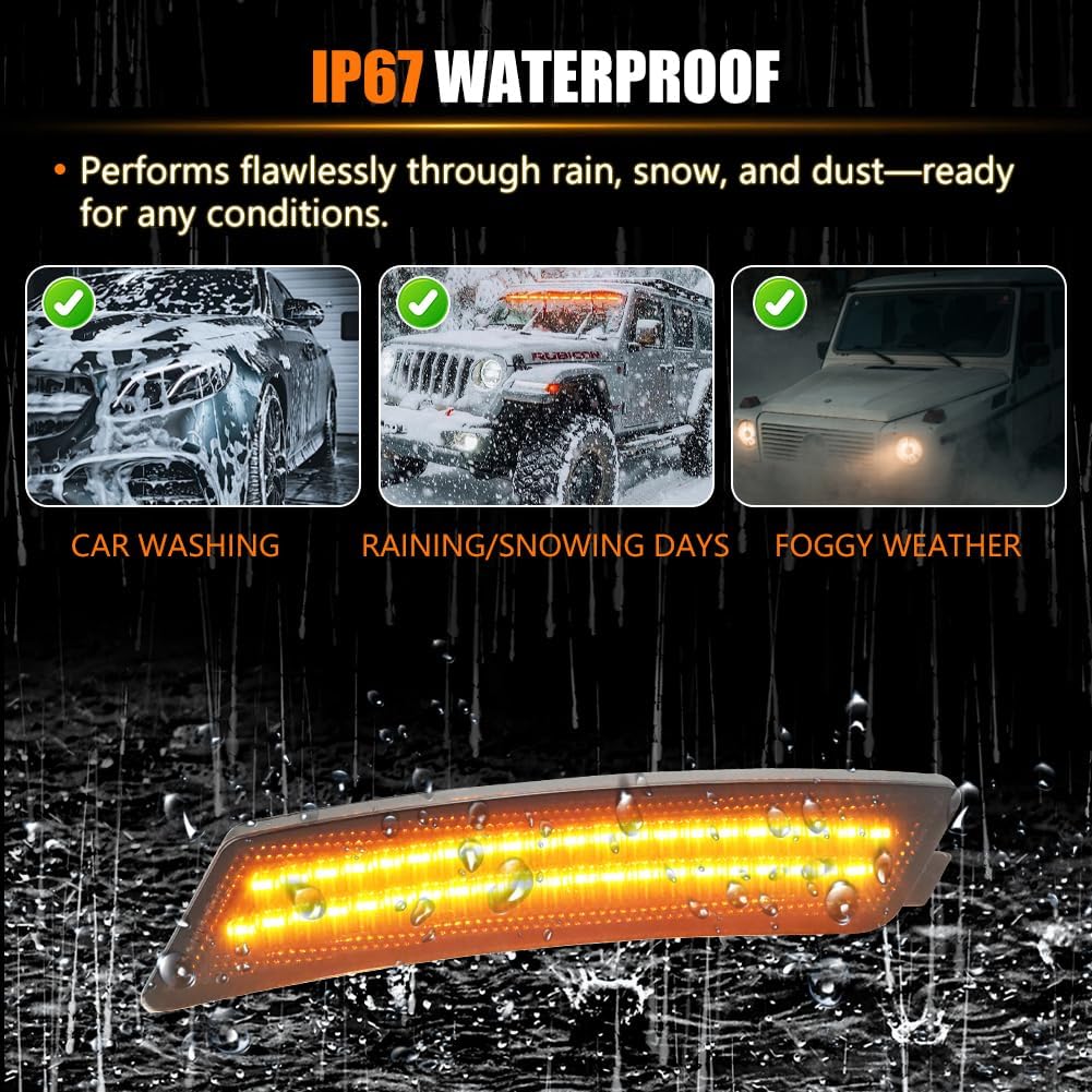 LED Front Side Marker Lights Assembly for Cadi-llac 2020 2021 2022 2023 2024 CT5 Front Bumper Marker Signal Lamps, Replace OEM Smoked Lens Amber LED Side Turn Signal Lamps, 2 PCS