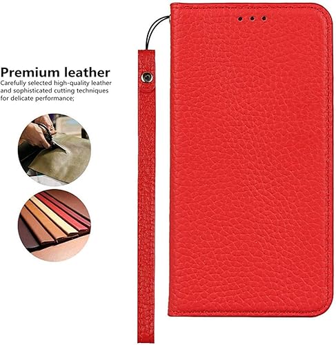 Miniatura 3 de iCoverCase Funda de piel auténtica compatible con iPhone 11 Pro, correa de muñeca, tarjetero, cierre magnético, función atril, funda abatible (rojo)