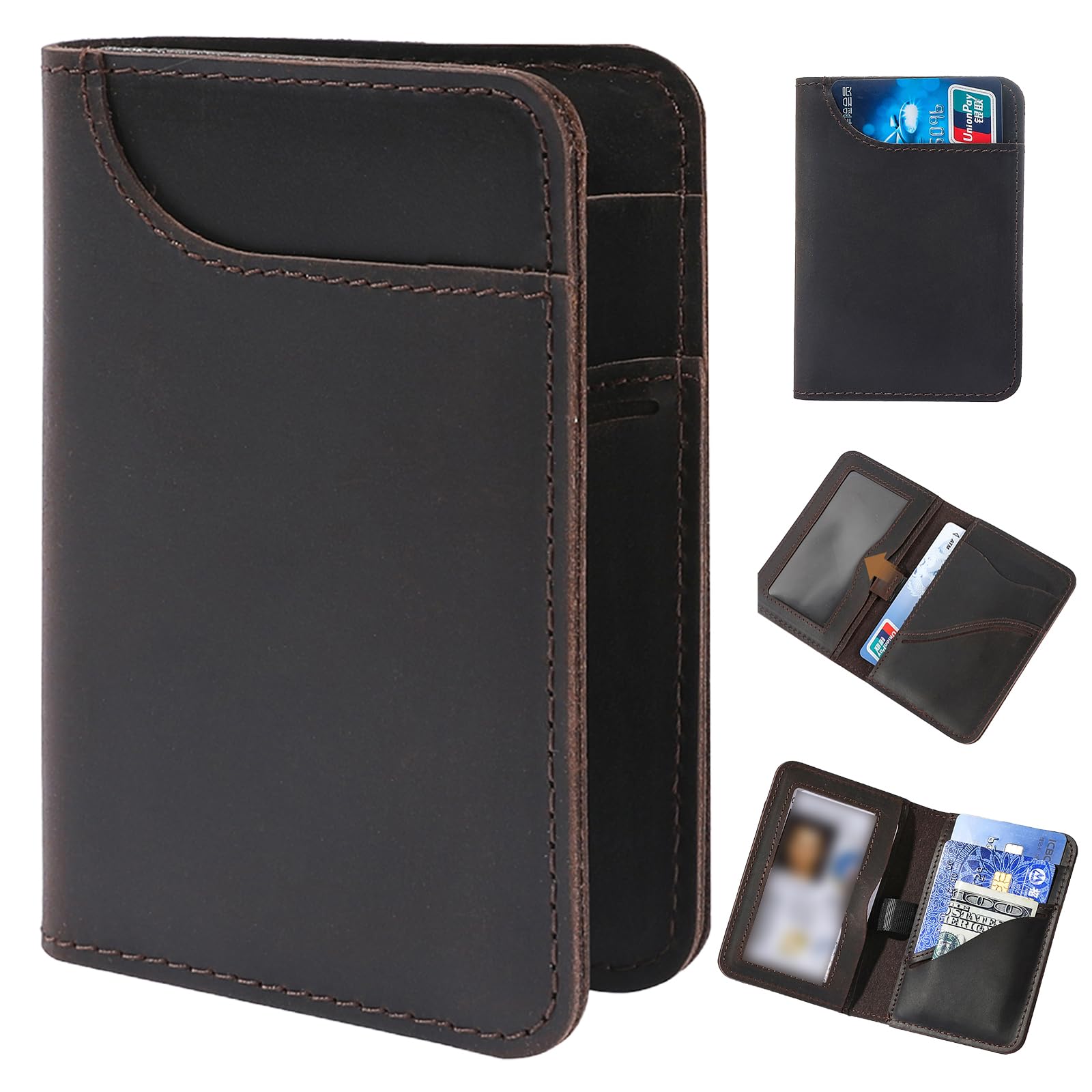 ZTELLHIM Front Pocket Leather Wallet for Men - Rfid Blocking Bifold Slim Minimalist ID Credit Card Holder Wallet - Real Full Grain Leather (Dark Brown