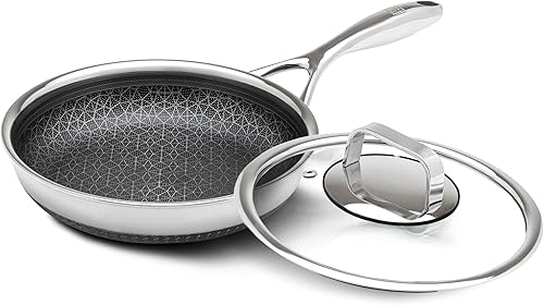 DiamondClad - Juego de sartenes híbridas antiadherentes de acero inoxidable de 8 pulgadas con tapa de vidrio templado, apto para lavavajillas, sin
