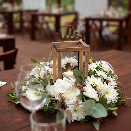 Miniatura 7 de TOPZEA Paquete de 2 centros de mesa de linternas de boda, portavelas decorativo de madera rústica, granero de madera, decoración de mesa de boda